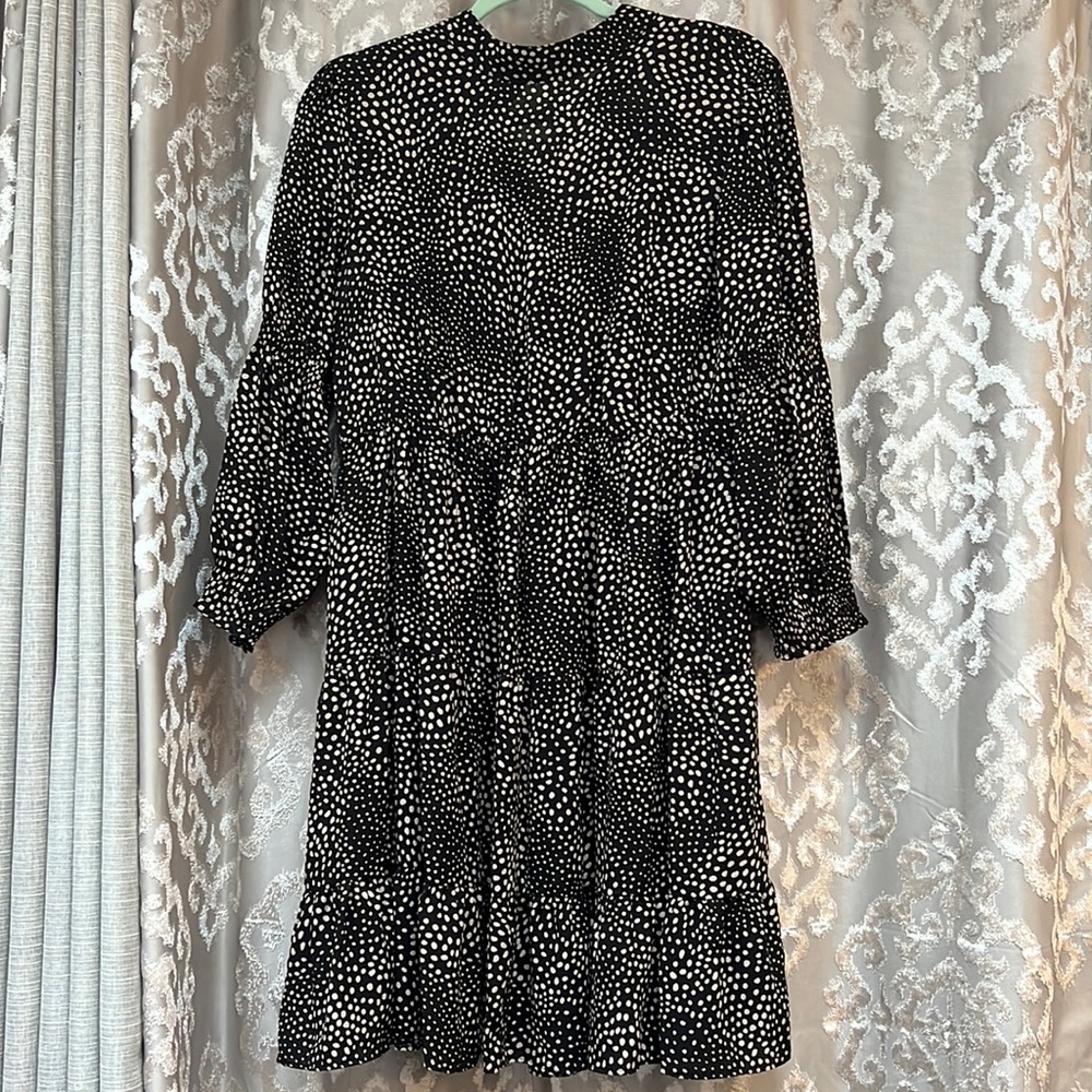 Emma & Michele High Neck Chiffon Long Sleeve Short Dress